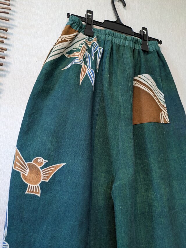 着物リメイク古布リメイク絣と風呂敷のコクーンパンツ 琉球本藍染からの コクーンパンツ2着 細部が違う一点モノ