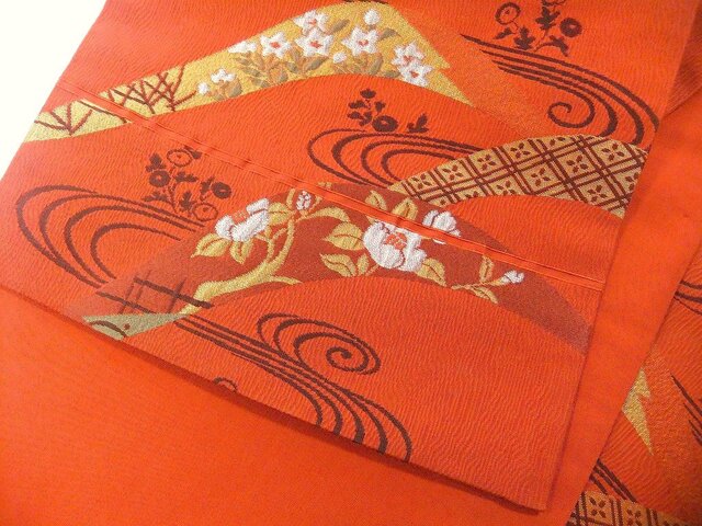 16)2364】180cm/宝楽・流水草花文様/タペストリー・テーブル