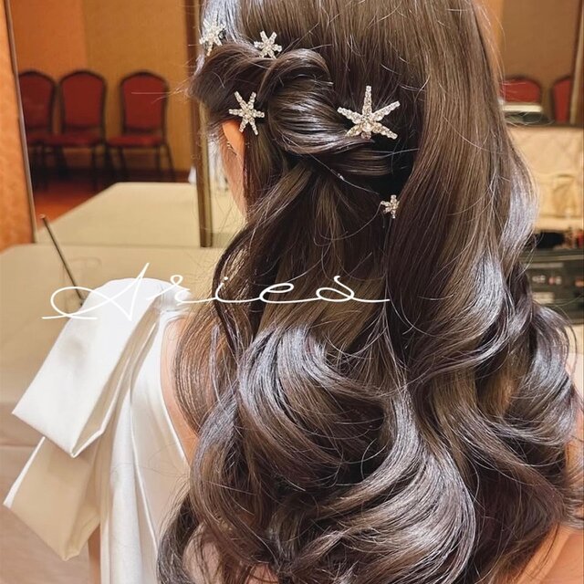 星モチーフ　ムーンとスターヘアピン6本セット　ウェディング　ヘッドドレス　ビジュー　ヘッドピース　星　ブライダル　結婚式
