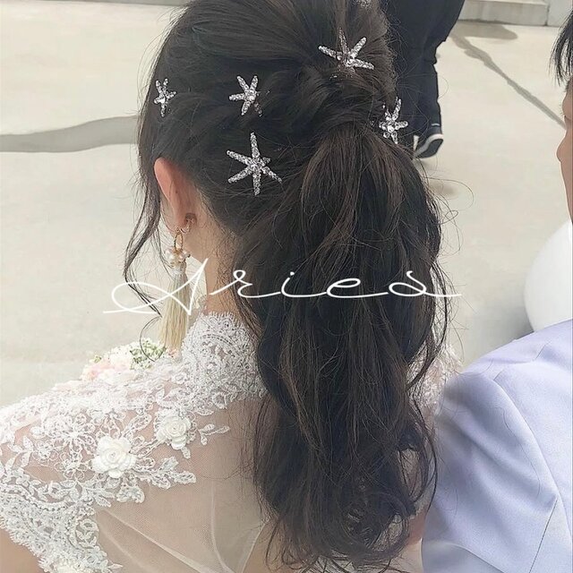 星モチーフ ムーンとスターヘアピン6本セット ウェディング ヘッド