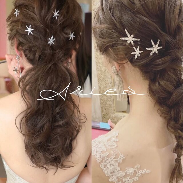 月と星のビジュー】シルバー ヘアピン4本セット ブライダル