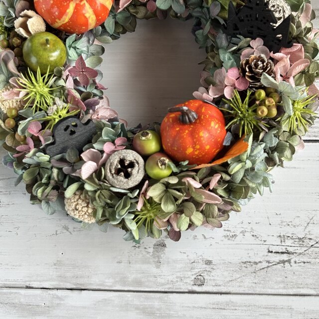 足長オバケさん❣️うきうきハロウィーンリース　お友達も一緒　玄関リース 足長オバケさん❣️うきうきハロウィーンリース お友達も一緒 玄関