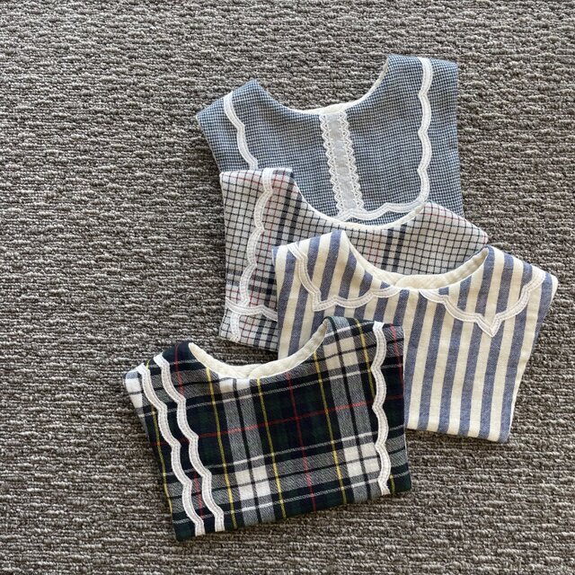 square collar bib ：tartan check ： 出産祝い よだれかけ スタイ