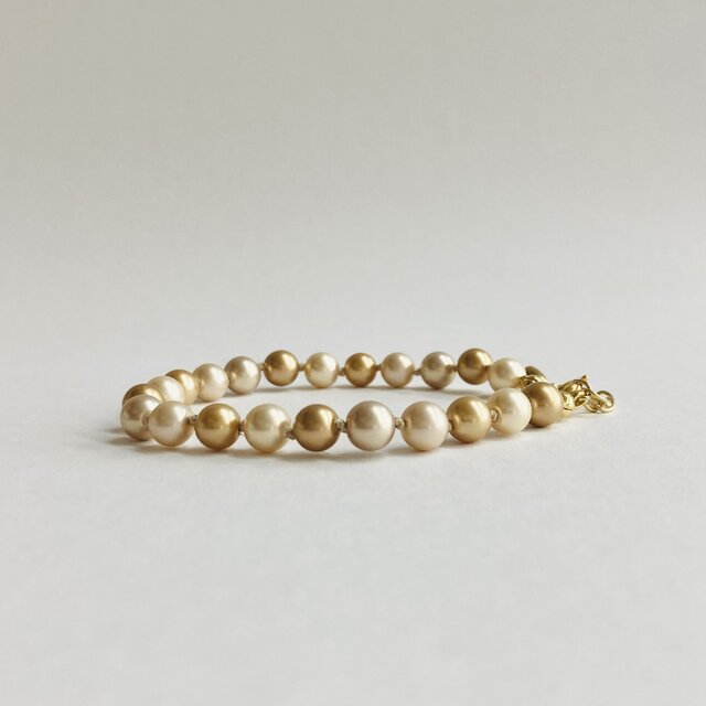 ガラスパールオールノットブレスレット/6mm約17cm+2cm/ベージュmix/G/made in japan