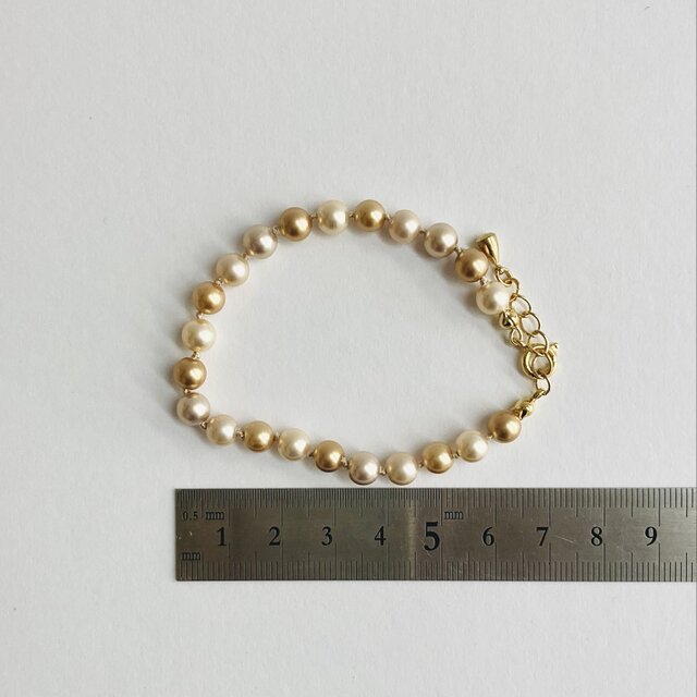 ガラスパールオールノットブレスレット/6mm約17cm+2cm/ベージュmix/G