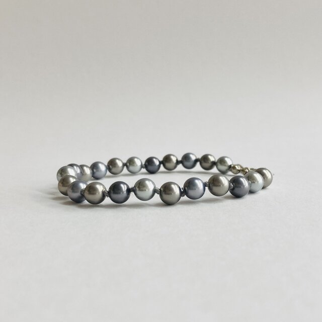 ガラスパールオールノットブレスレット/6mm約17cm+2cm/グレーmix/R/made in japan