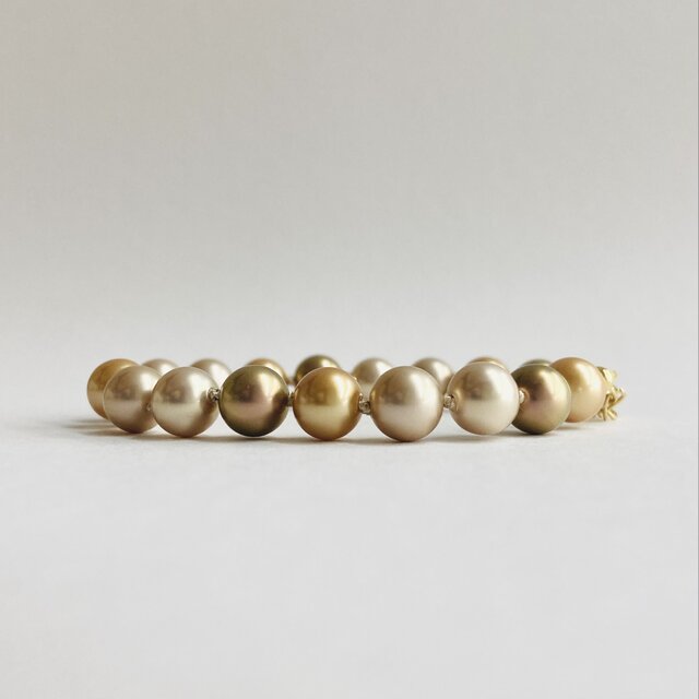 ガラスパールオールノットブレスレット/8mm約18cm+2cm/ベージュmix/G