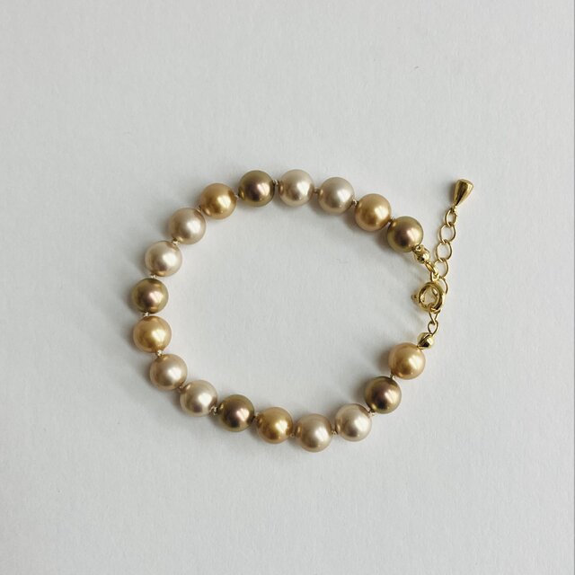 ガラスパールオールノットブレスレット/8mm約18cm+2cm/ベージュmix/G