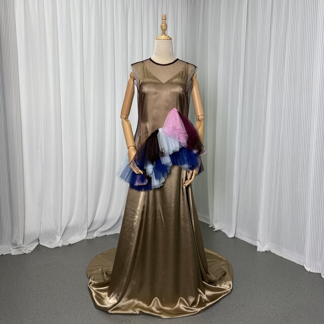 パーティードレス カーキ色 ツーピース キャミソール+トップス 虹色 绮丽な 優しい 前撮り 二次会