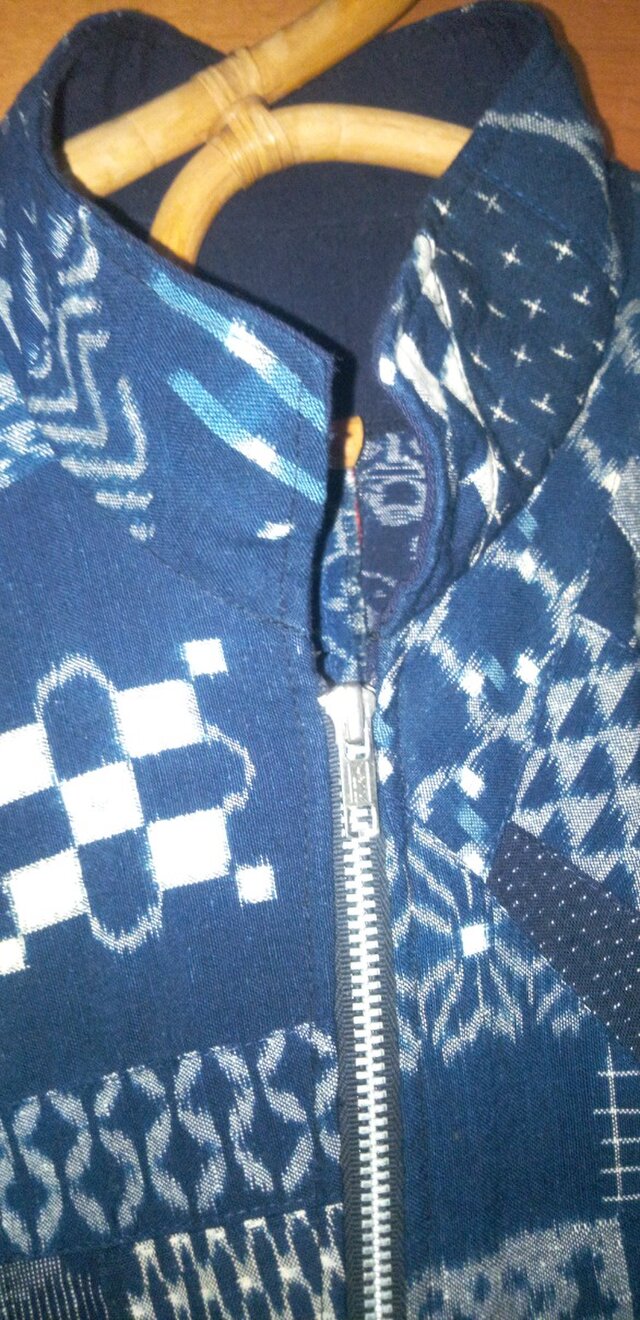 古布リメイク 久留米絣 書生絣 ワンピース コート パッチ刺し子