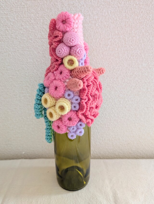 211.カラフル毛糸のボトルオブジェ〈Lagoon〉