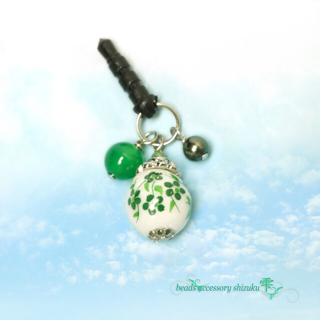 花柄和風イヤホンジャック＊緑