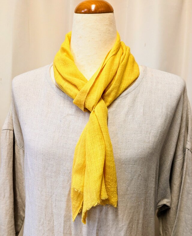 草木染めコットン（レーヨン混）ミニストール（ウコン染　イエロー色）