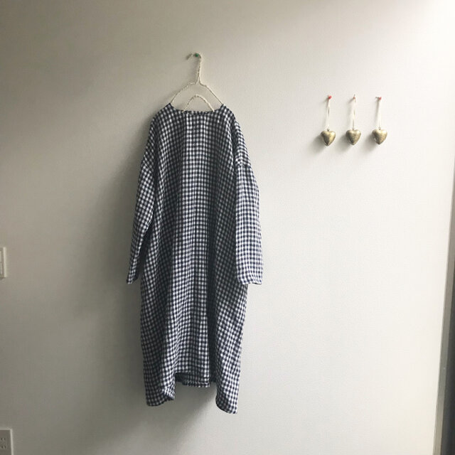チェックリネンのワンピース（o-op-031)