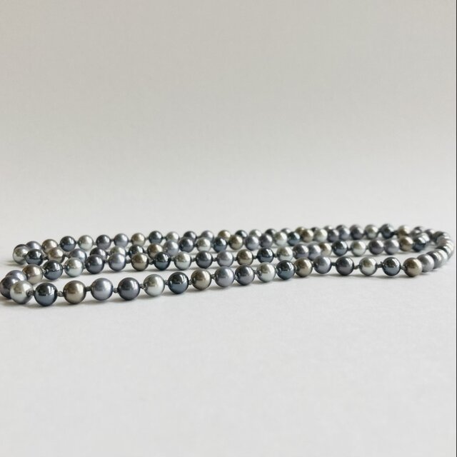 ガラスパールmixオールノットオペラネックレス/エンドレス/6mm約78cm/グレーmix/日本製