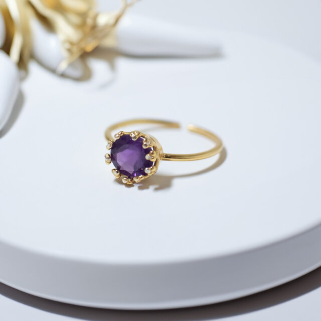 アメジスト 天然石クラウンリング【フリーサイズ】18KGP s925