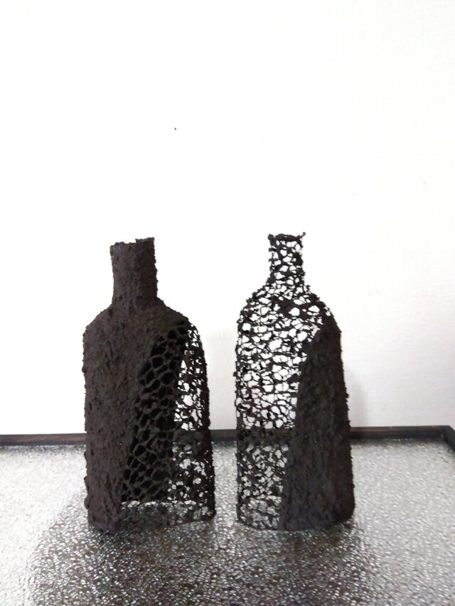 ペーパーマシェ＋ワイヤーワークオブジェ　ボトル型ペア