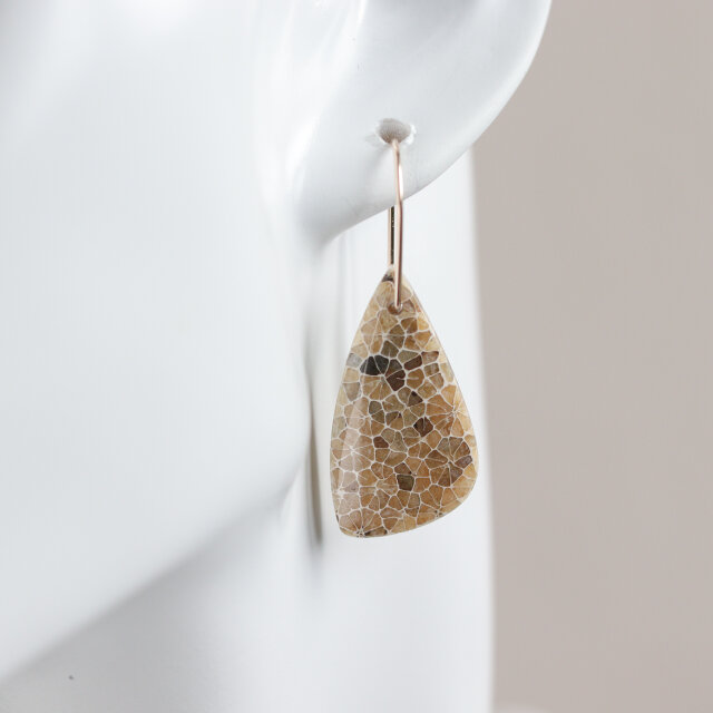 天然石♡フォッシルコーラルのピアス14kgf 14kgf｜化石が描いた花模様｜フォッシルコーラル（化石珊瑚）の