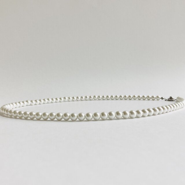 ガラスパールミディアムネックレス/6mm約50cm/ホワイト/R/made in japan