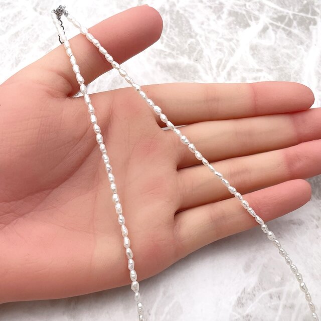 本真珠ケシパールネックレス 2mm バロック淡水パール 35cm 38cm
