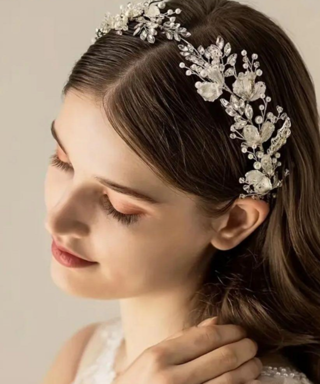 クリスタルとパールのフラワーモチーフ ヘッドドレス｜花嫁 ウェディングヘアアクセサリー
