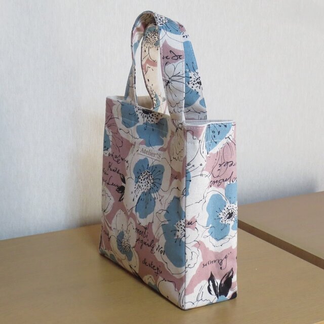 ミニスクエアトートバッグ☆花柄（ピンク×ブルー） | iichi 日々