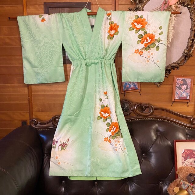 付け下げ 着物リメイク セミロング ワンピース｜洗える化繊素材