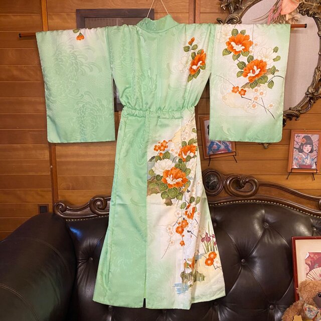 付け下げ 着物リメイク セミロング ワンピース｜洗える化繊素材