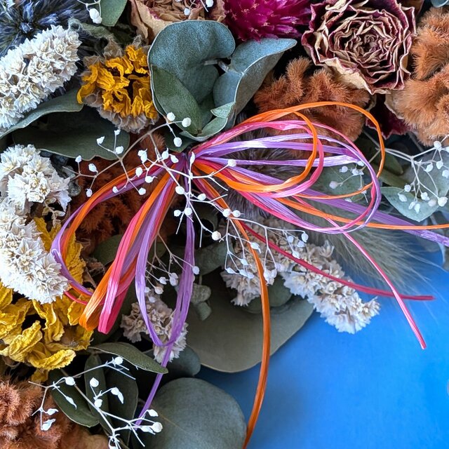 ブリキ缶レースドライフラワーアレンジ