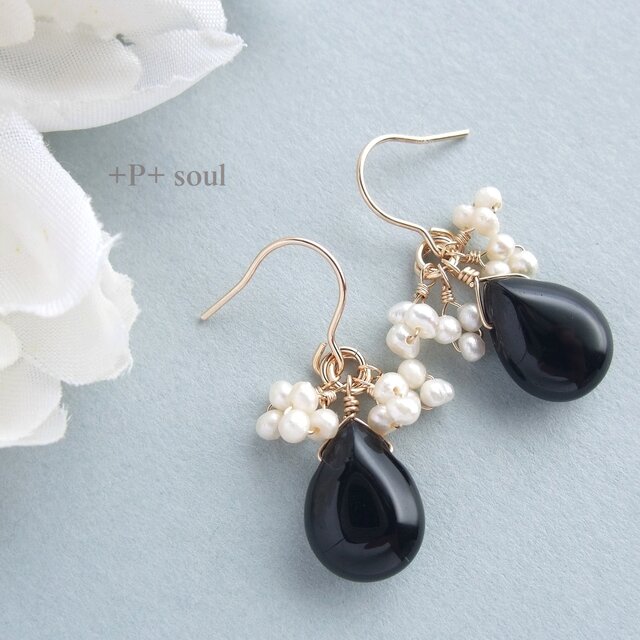 14kgf 真珠冠モリオンピアス 【MO-604P】