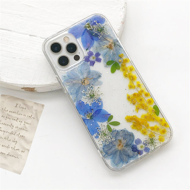 ミモザケース iPhone16e・17Pro・Xperia10VI・GalaxyS25ケース 押し花スマホケース