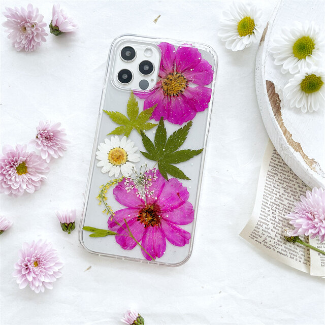 【乙女のコスモス】  iPhone16e・17Pro・Xperia10VI・GalaxyS25ケース 押し花スマホケース