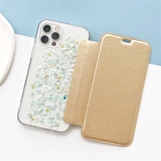 【貝殻】 5色から選択 手帳型スマホケース iPhone17Pro・15Pro・16e・12 iPhoneケース