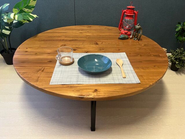 送料無料】 ローテーブル 丸形 90cm 杉 オーク調 折りたたみ脚 | iichi