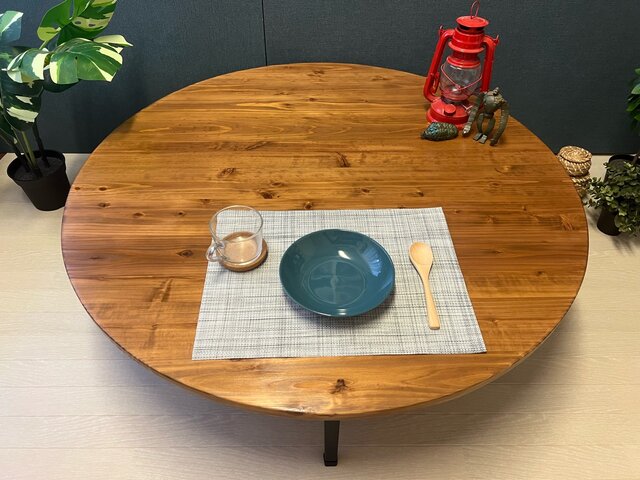 送料無料】 ローテーブル 丸形 90cm 杉 オーク調 折りたたみ脚 | iichi