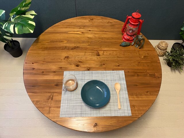 送料無料】 ローテーブル 丸形 90cm 杉 オーク調 折りたたみ脚 | iichi