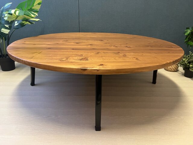 送料無料】 ローテーブル 丸形 90cm 杉 オーク調 折りたたみ脚 | iichi