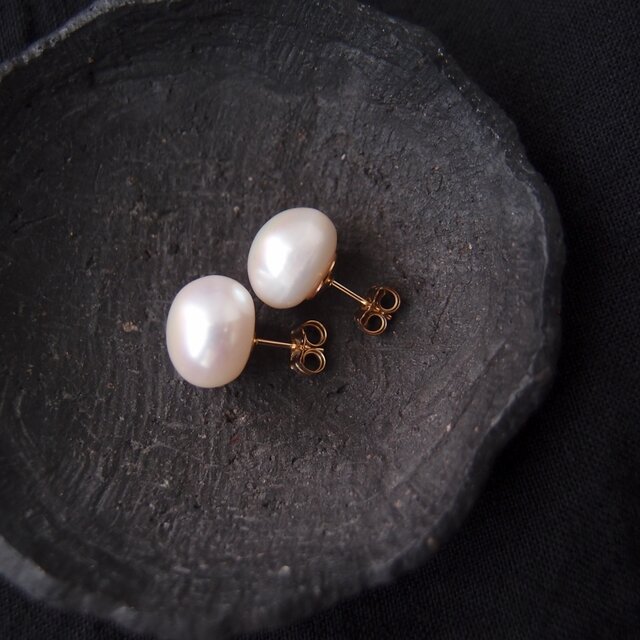 【K14gf】Baroque Pearl Earrings／White・バロックパール スタッドピアス