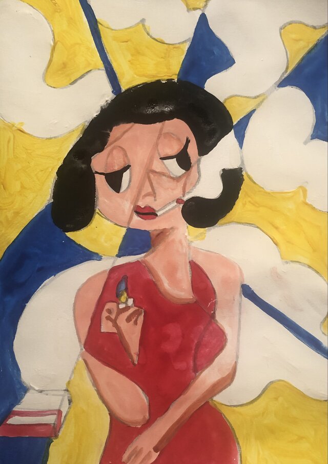 タバコを吸うキュビズムおかっぱこ