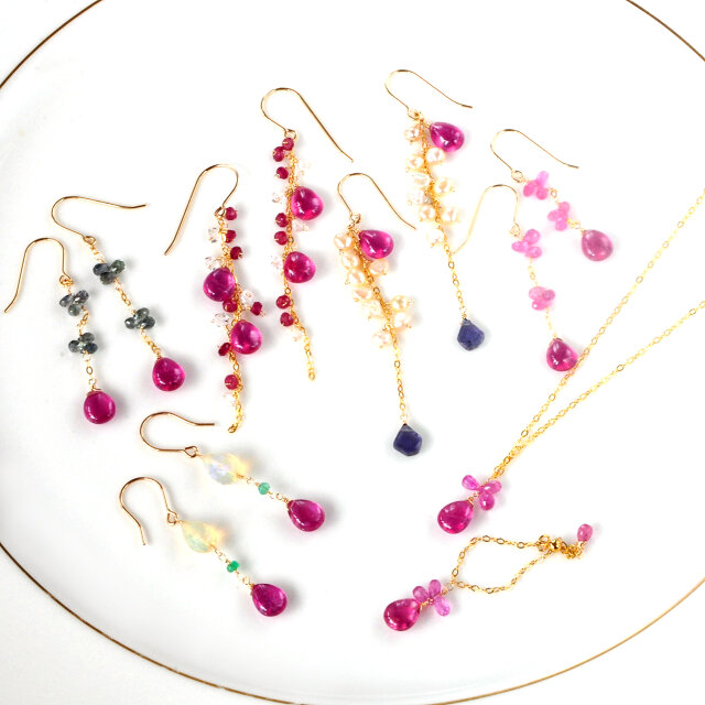 ys0629☺︎ 同梱⭐️ヘキサゴン型ルビー14kgfピアス minikin]14kgf/小さなピアス×ルビー(mini)