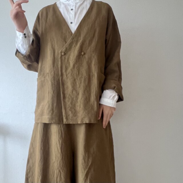 リネン・ショートジャケット(カーキゴールド) | iichi 日々の暮らしを