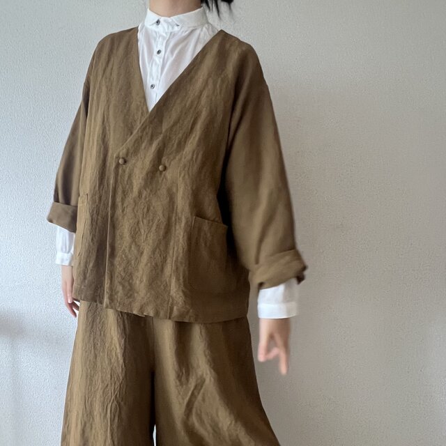 リネン・ショートジャケット(カーキゴールド) | iichi 日々の暮らしを