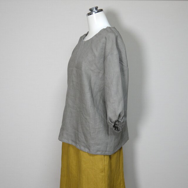 カラーリネン◇スモックブラウス◇オールドカーキ◇フリーサイズ