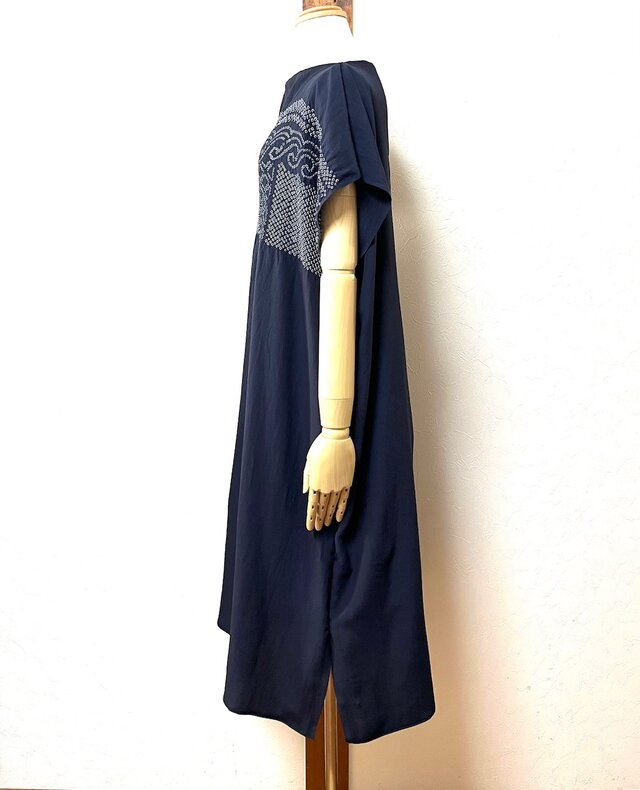 正絹 絞りと兵児帯アンサンブルワンピース 着物リメイク 正絹 絞りと