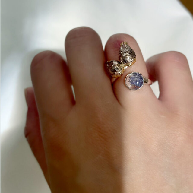 2羽の鳥とデュモルチェライトインクオーツ2.3ctリング | iichi 日々の