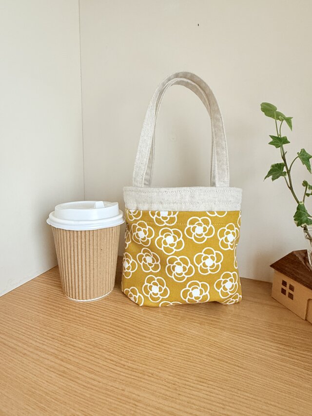 【受注制作】超便利☆コンビニコーヒー収納ミニトートバッグ（大）*カメリア