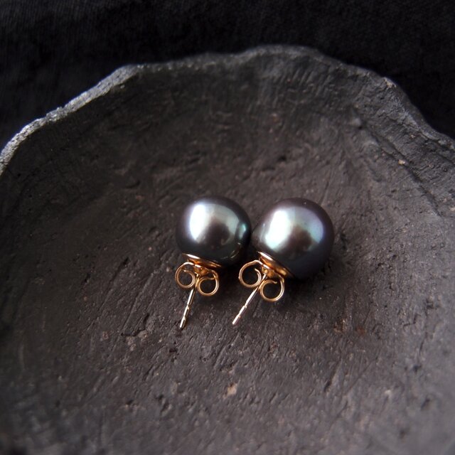 K14gf】Baroque Pearl Earrings／Navy・バロックパール スタッド