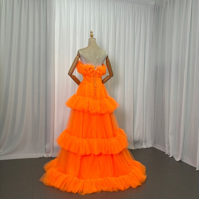 フランス風 カラードレス オレンジ ベアトップ フロントスリット