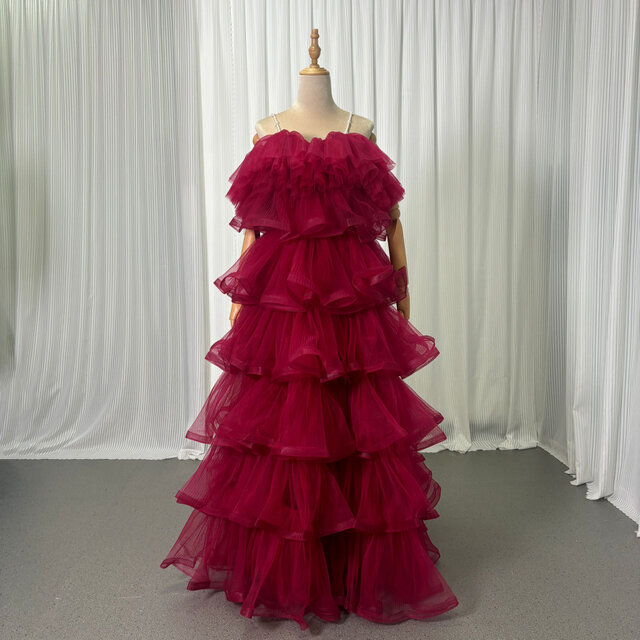 カラードレス ボルドー色 ビーズキャミソール ティアードのドレス ロング ラッフルフリル 前撮り 二次会
