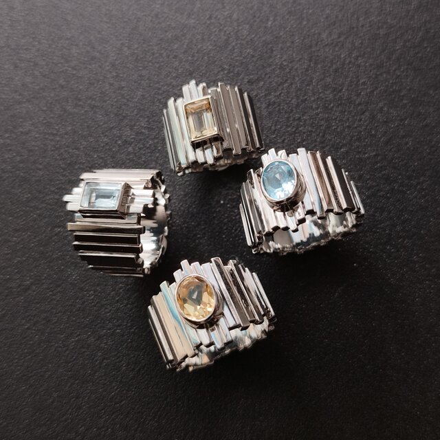 ハンドメイドのシルバーリング Skalisto Wide アメジスト 6×8mm
